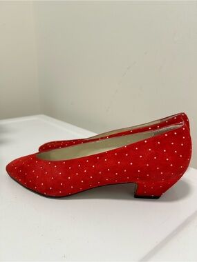 Vintage Nina Polka Dot Suede Kitten Heel Pumps Red White Size 6.5 M